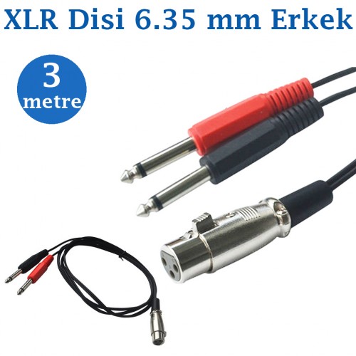 3-Pin XLR Dişi Çift 1/4 ''6.35mm Mono Erkek TRS Y Ses Kablosu - 3Metre