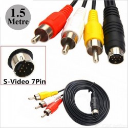 S-Video 7 Pin Plug / 3 RCA Ses ve Görüntü Kablosu - Siyah - 1,5Metre