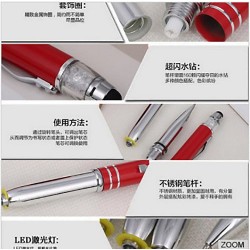 Çok Fonksiyonlu Kalem Led Işık + Dokunmatik Ekran Kalemi + Tükenmez Kalem - Kristal Taşlı