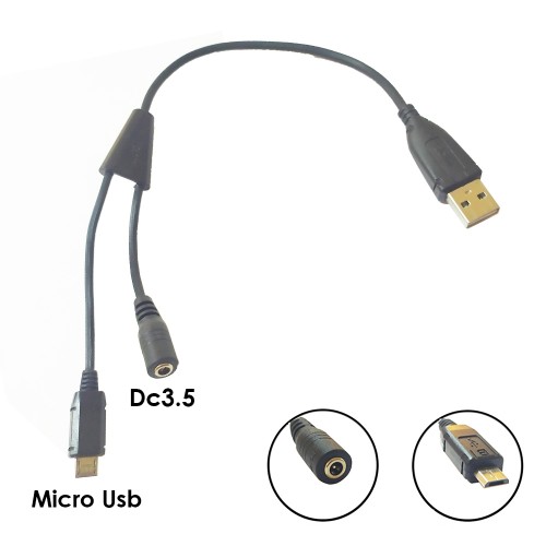 Usb Erkek To Micro usb Erkek DC3.5 Dişi Kablo 25 Cm